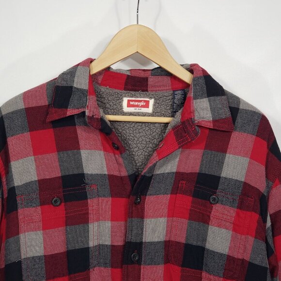 Wrangler  Red Black Grey  Flannel shirt jacket  Fleece Lined  Men's Large - Picture 4 of 4